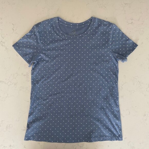 Ecothreads Casual SS Crew Neck 100% Organic Cotton Polka Dot Top Blue White Sz S - Picture 8 of 8